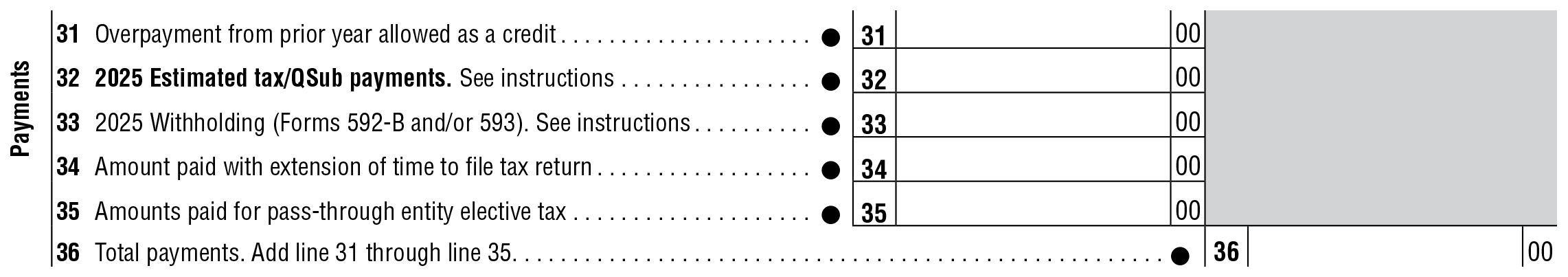 Payments (line 31 – 36)