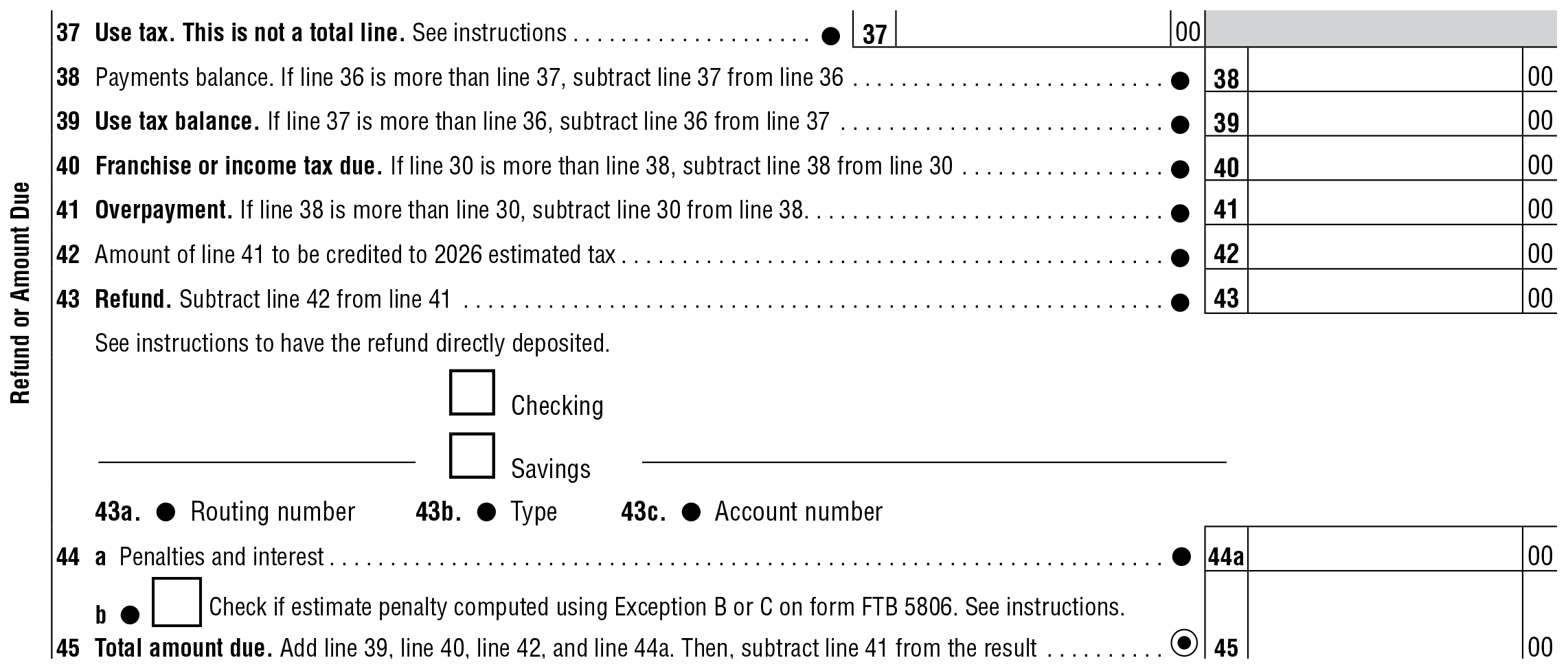 Refund or Amount Due (line 37 – 45)