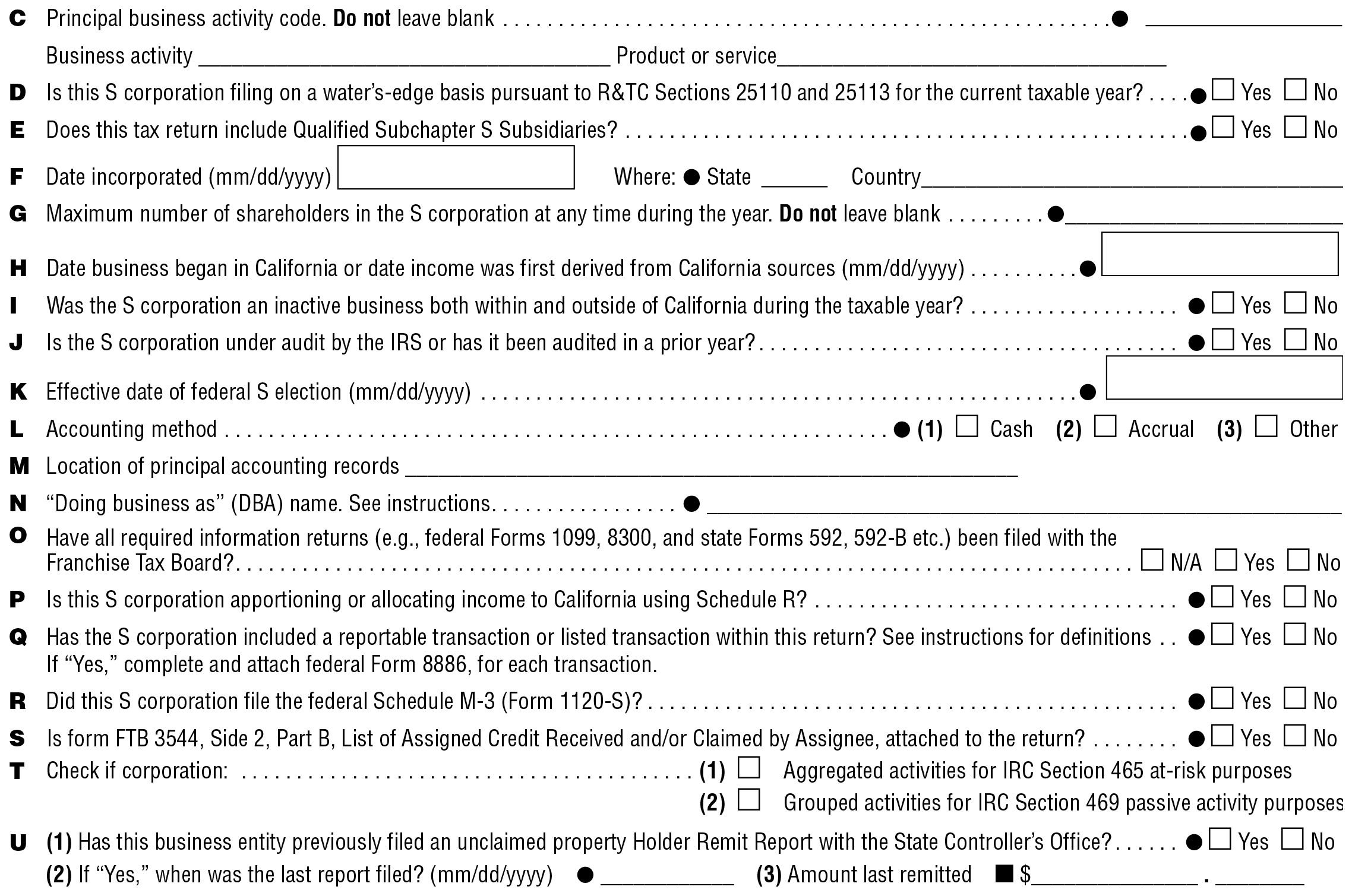 Schedule Q (Line C – U)