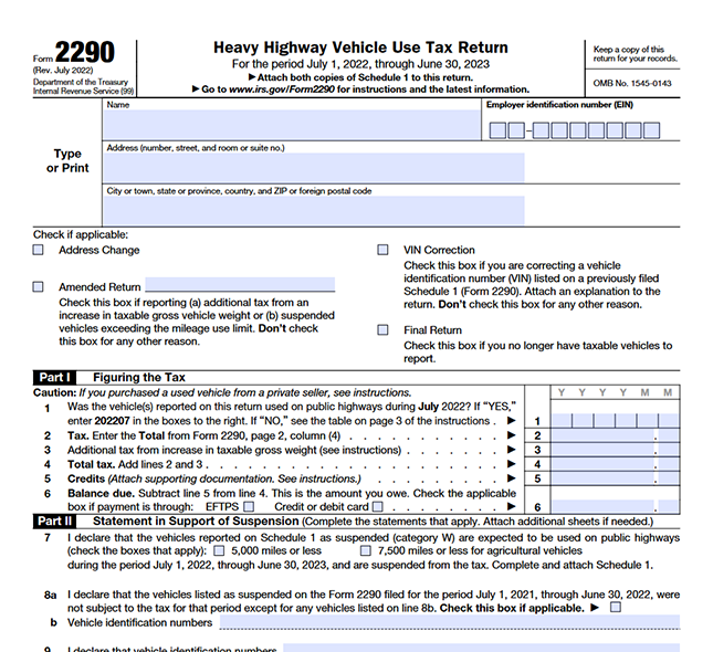 Form 2290 - Heavy Highway Vehicle Use Tax Return