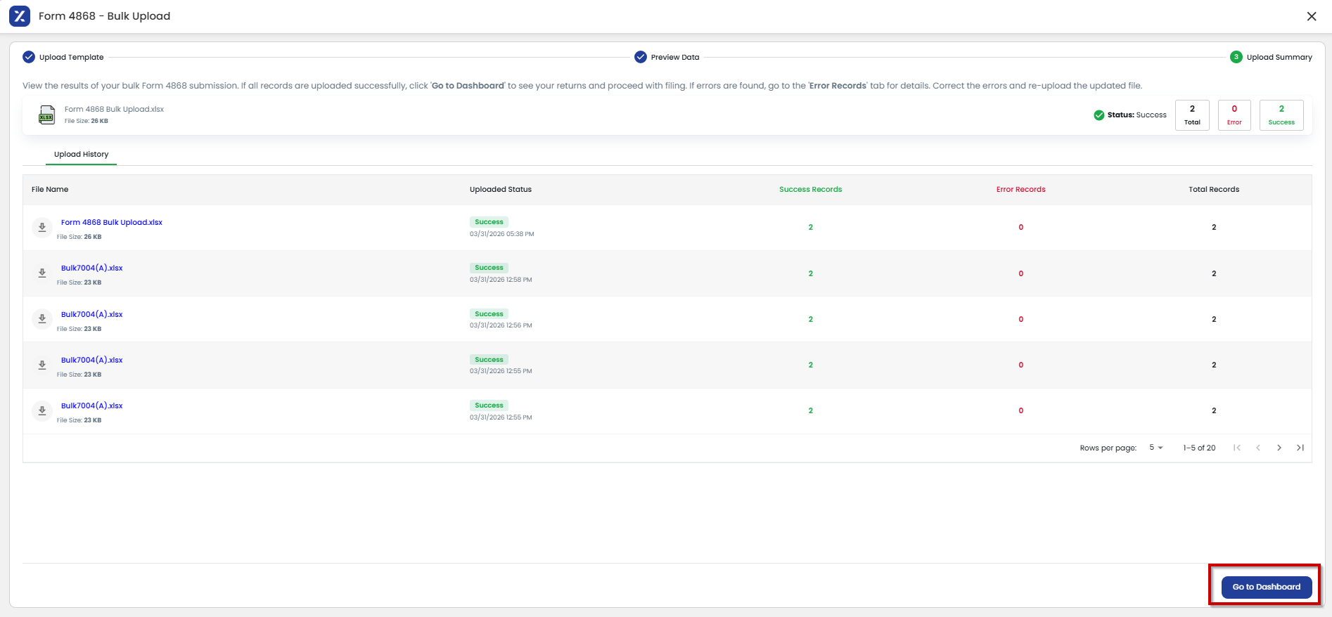 TaxZerone Home Application Dashboard 