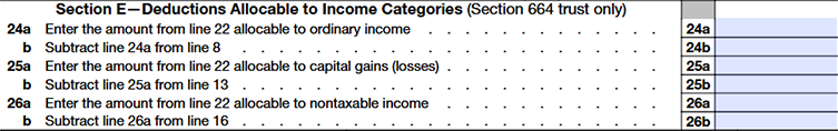 Section E: Deductions Allocable to Income Categories (Section 664 Trusts Only) 