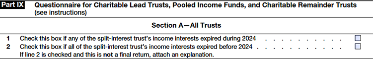 Part IX: Questionnaire for Charitable Lead Trusts