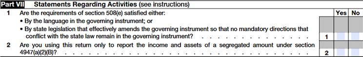Part VII: Statements Regarding Activities 