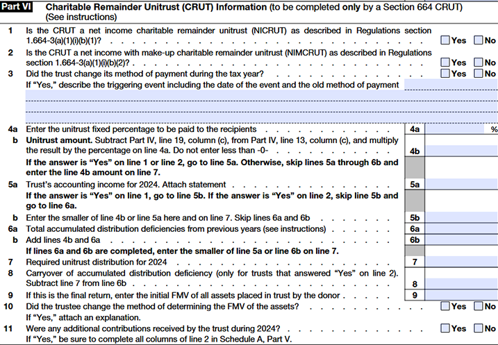 Part VI: Charitable Remainder Unitrust (CRUT) Information 