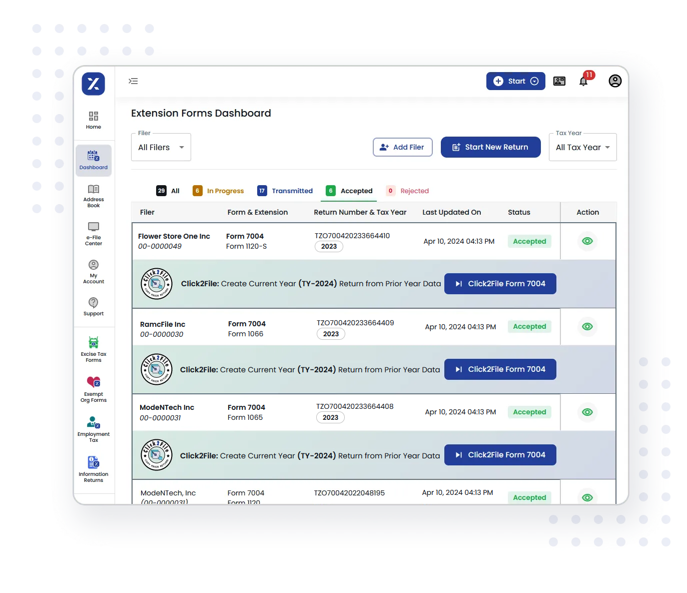 Click2File: Create Current Year Return from Prior Year Data