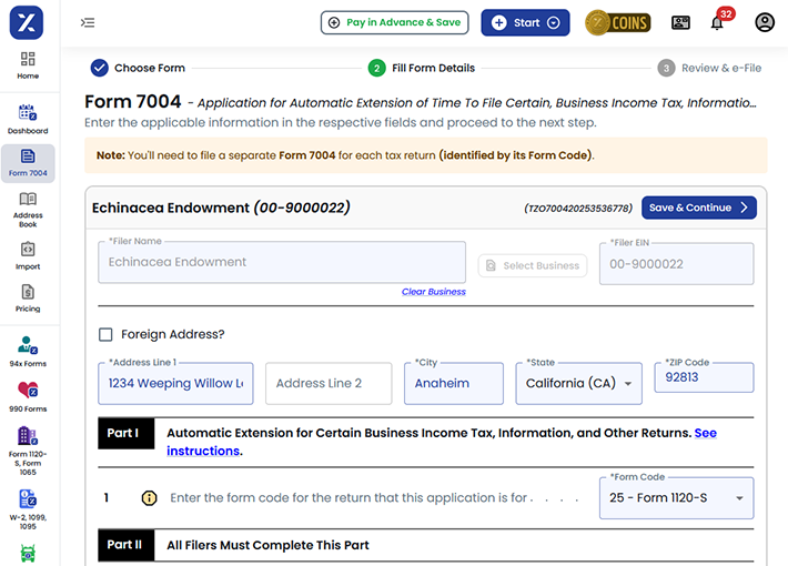 Free Form 7004 Extension for Business Tax Returns