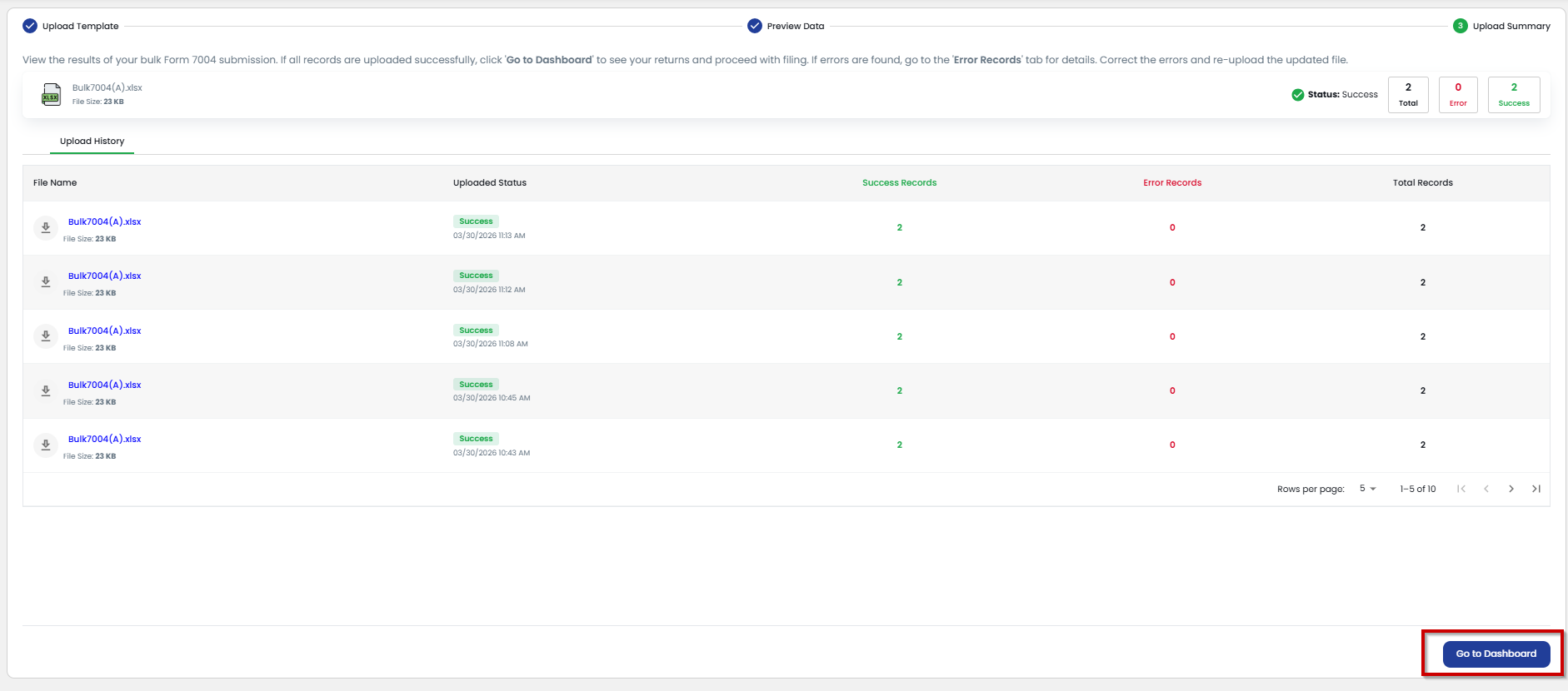 TaxZerone Home Application Dashboard 