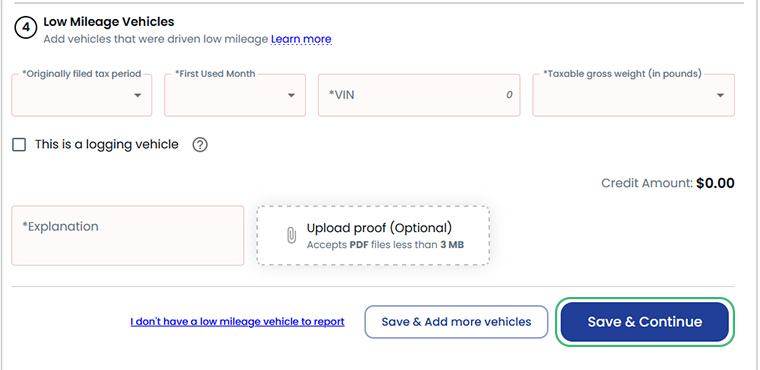 Step 6: Add Low Mileage Vehicles (If Applicable)