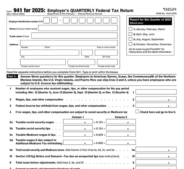 Information Required to File 941 Online