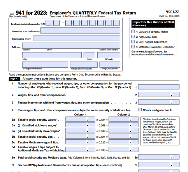Form 941 - Employer's Quarterly Federal Tax Return