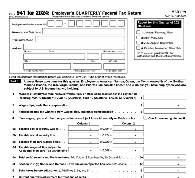 Form 941 - Employer's Quarterly Federal Tax Return