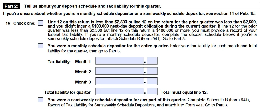 Form 941 instructions - Tax liability for the quarter