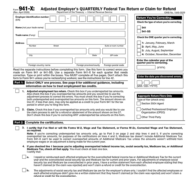 Correct mistakes on a previously filed Form 941