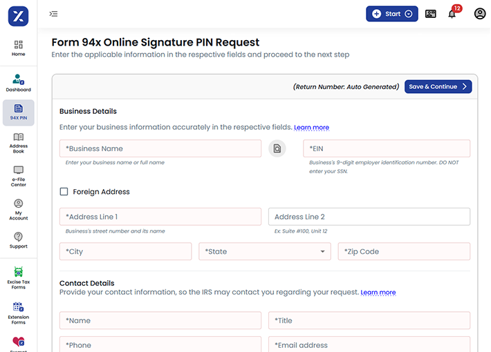 Form 94x PIN Request