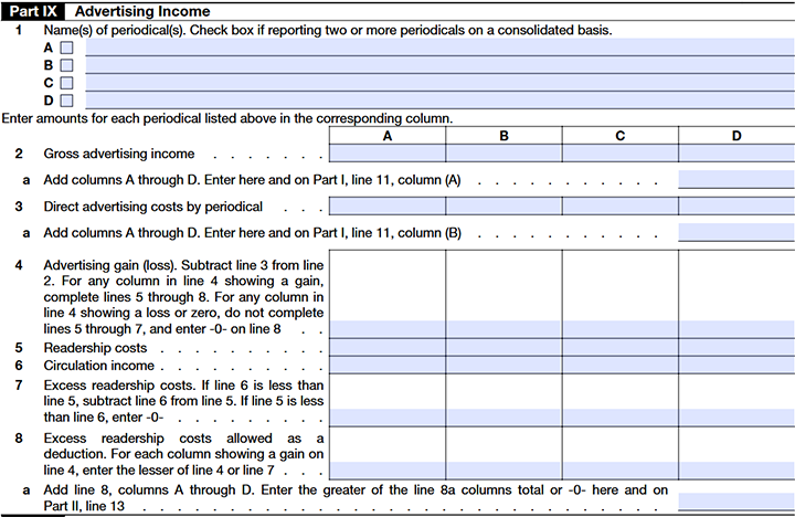  The following information is required to complete and file IRS Form 990-T Schedule A: