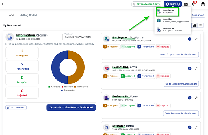 ACA form bulk upload-start new form