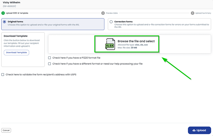  ACA Forms bulk upload- upload a file