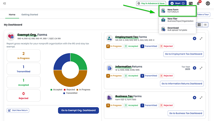 ACA form bulk upload-start new form