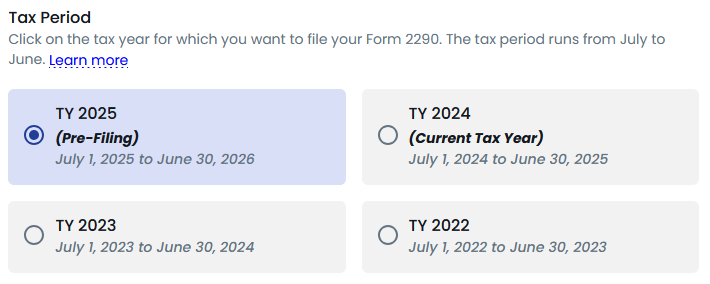 Select the tax year