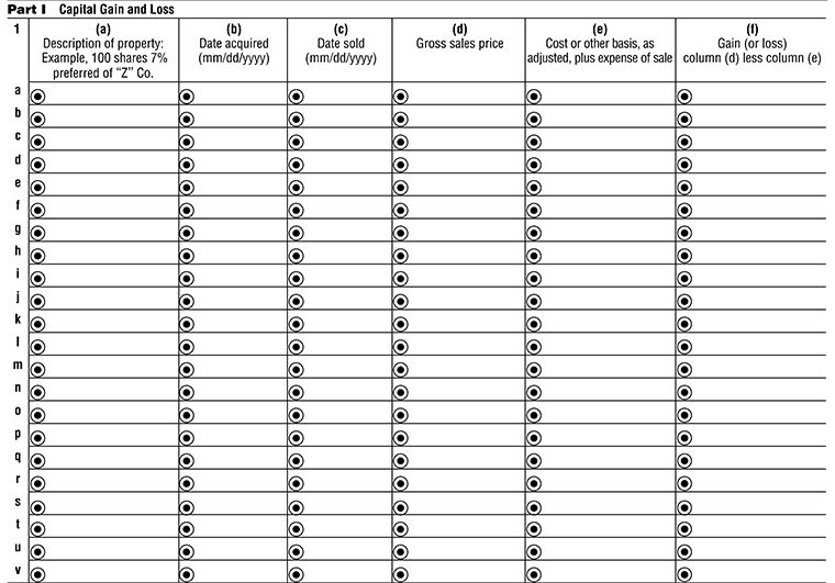 Schedule D (541) Part I - Capital Gain and Loss, Line 1