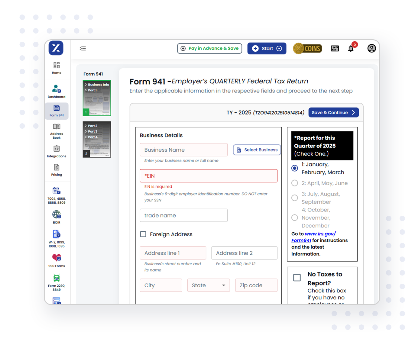 How to e-file IRS employment tax forms for your organization using TaxZerone?