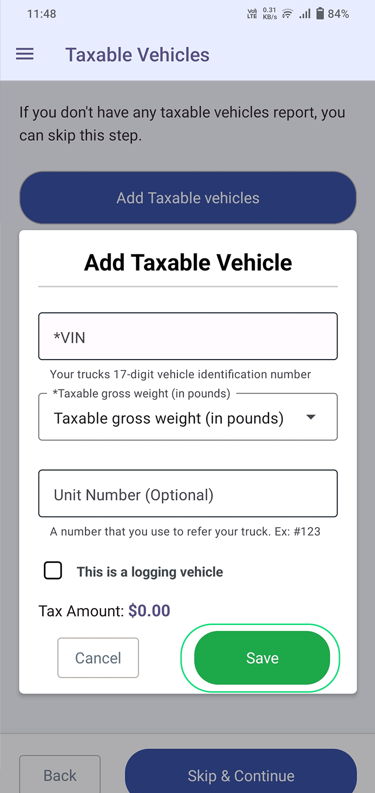 Step 4: Enter the Vehicle Details 