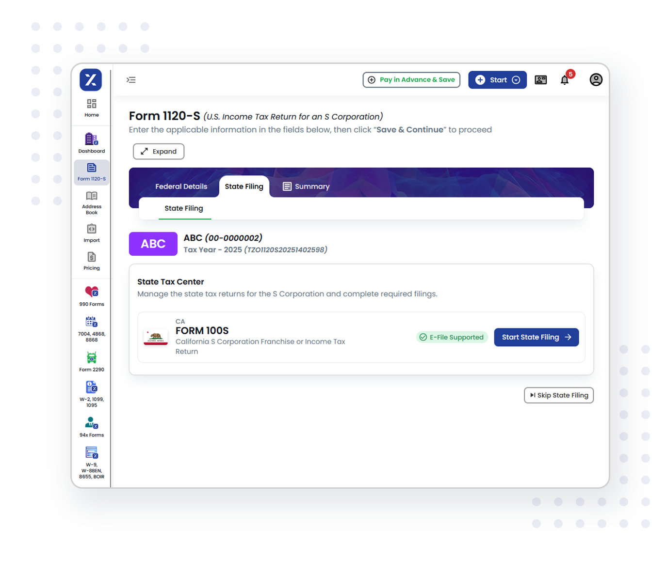 How to E-file Form 100S with TaxZerone