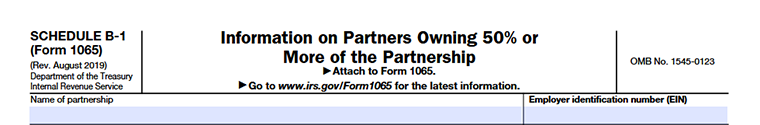 Schedule B-1 (Form 1065) basic information showing partnership name and EIN