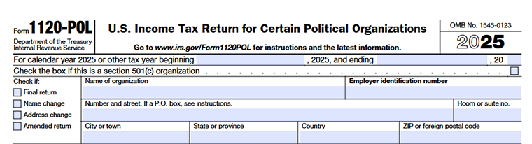 Form 1120-POL, U.S. Income Tax Return for Certain Political Organizations-Organization Information
