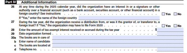 Form 1120-POL, Part IV - Additional Information Line 26 to Line 30