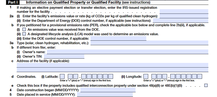 Form 3468 Part I-Information on Qualified Property or Qualified Facility Line1-Line5