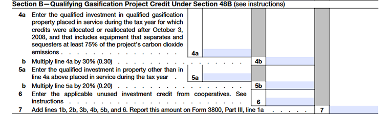 Form 3468 Part II Section B-Qualifying Gasification Project Credit Under Section 48B 