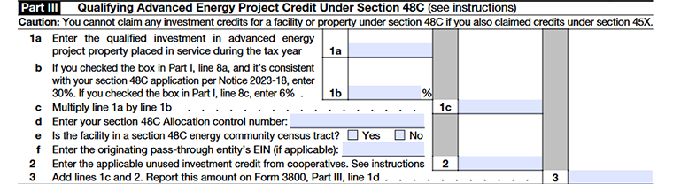 Form 3468 Part III-Qualifying Advanced Energy Project Credit Under Section 48C