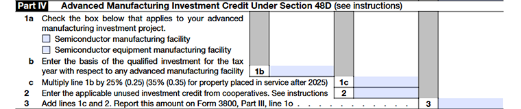 Form 3468 Part IV-Advanced Manufacturing Investment Credit Under Section 48D 