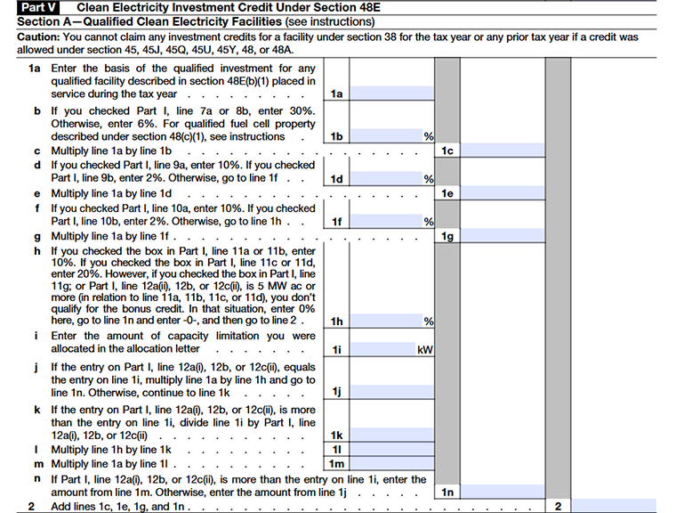 Form 3468 Part V Section A-Qualified Clean Electricity Facilities