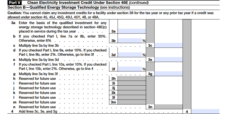 Form 3468 Part V Section B-Qualified Energy Storage Technology