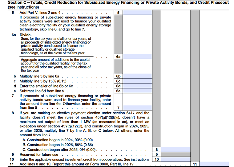  Form 3468 Part V Section C-Totals, Credit Reduction for Subsidized Energy Financing