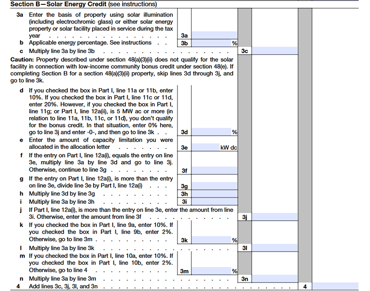 Form 3468 Part VI Section B-Solar Energy Credit 