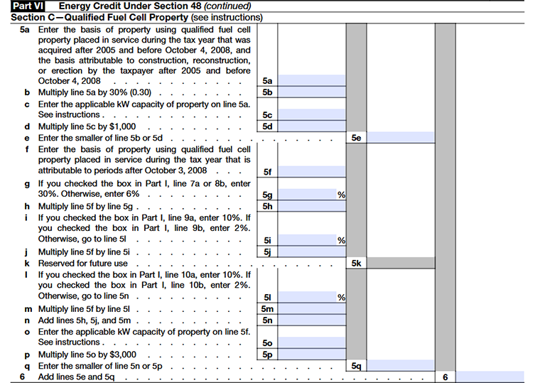 Form 3468 Part VI Section C-Qualified Fuel Cell Property 
