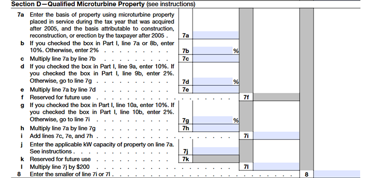 Form 3468 Part VI Section D-Qualified Microturbine Property 