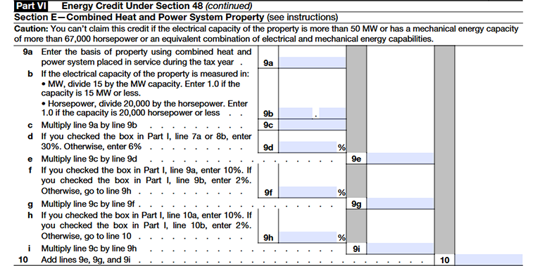 Form 3468 Part VI Section E-Combined Heat and Power System Property 