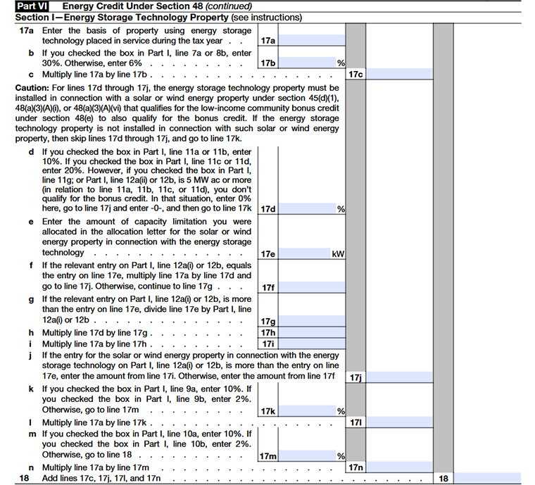 Form 3468 Part VI Section I-Energy Storage Technology Property