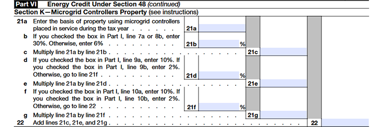 Form 3468 Part VI Section K-Microgrid Controllers Property 