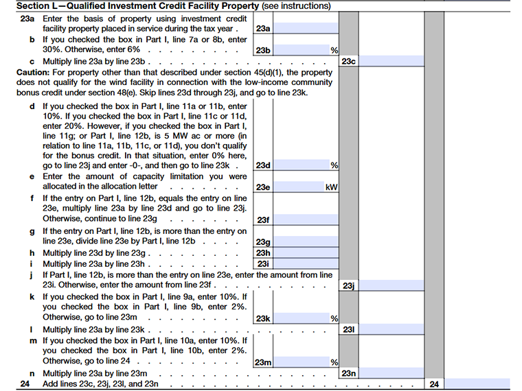 Form 3468 Part VI Section L-Qualified Investment Credit Facility Property 