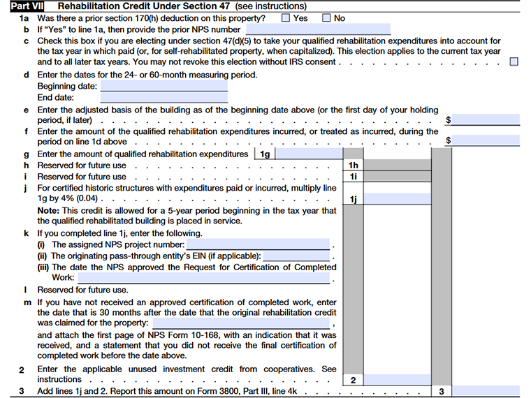 Form 3468 Part VII-Rehabilitation Credit Under Section 47