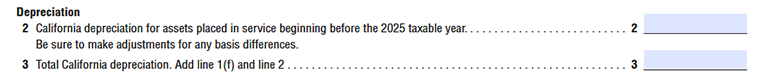 CA FTB Form 3885F Depreciation of tangible and intangible service Line 2 and Line 3