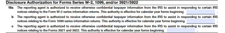 Form 8655-line-18a-18c- Disclosure Authorization for Forms Series W-2, 1099, and/or 3921/3922