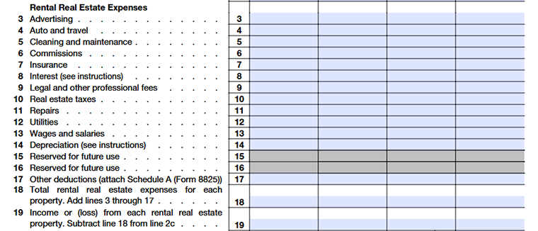 Form 8825 showing rental real estate expenses section