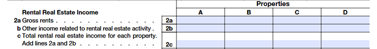 Form 8825 showing rental property income information